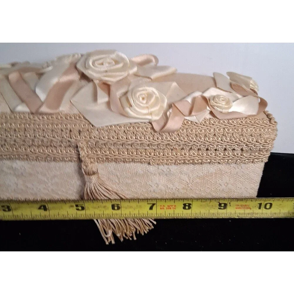 Lace Jewelry Box Silk Floral Lid Trinket Case